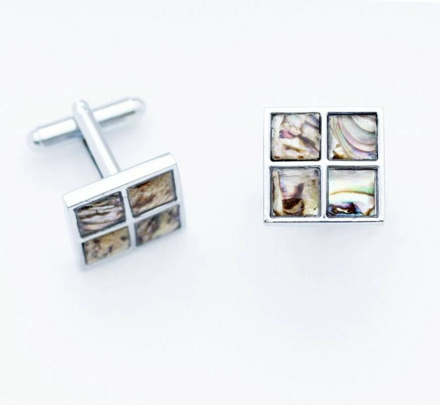 C0113 GEMELOS GEMELOS BRONCE AMARILLENTO ABULÓN CUATRO MINI CUADRADOS MOSAICO NUEVO Foto 1 de 1