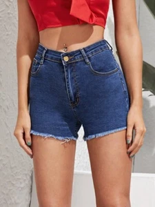 Raw Hem Double Pocket Denim Shorts - Picture 1 of 5