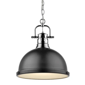 Golden Lighting Duncan 1 Light Pendant, Chrome/Black Shade - 3602-LCH-BLK - Picture 1 of 1