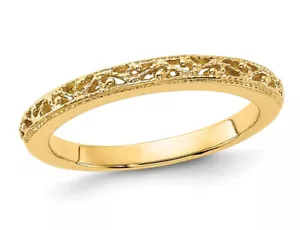 14K Yellow Gold Filigree Wedding Ring Band - Picture 1 of 4