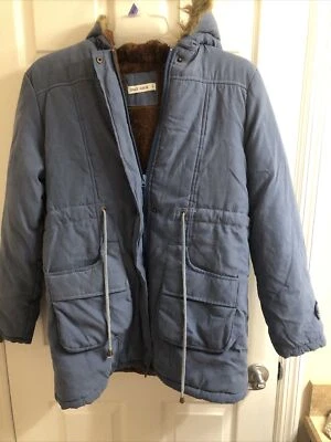 Grace Karin Woman's Winter Jacket Coat Blue Size Medium Faux Fur Hood Trim - Image 1 of 4