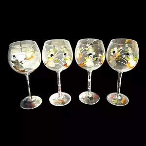 Set di 4 calici in vetro da vino dipinti a mano 16 oz pupazzi di neve stravaganti inverno Natale - Foto 1 di 5