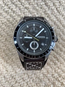 Fossil Decker Watch Tachymeter 10 ATM Leather Strap Analog New Battery - Picture 1 of 10