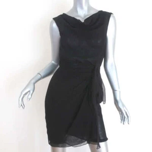 Nina Ricci Dress Black Gathered Stretch Wool Size 36 Sleeveless Cowl Neck NEW - Picture 1 of 10