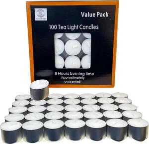 Tea Light Candles 8 Hour Burn Time White Unscented (Pack of 100) - Picture 1 of 12