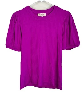 Philosophy Damen Medium Bluse Fuchsia Kurzarm Pull Over gerippt Oberteil - Bild 1 von 7