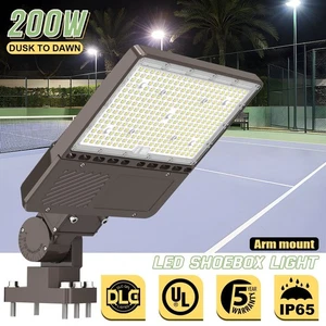 200W LED Parking Lot Shoebox Pole Light Driveways Street Area Lighting Photocell - Picture 1 of 10