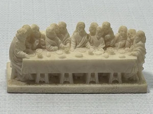 Vintage Cream Alabaster Hand Carved “The Last Supper” Made In Italy Jesus Easter - Picture 1 of 9