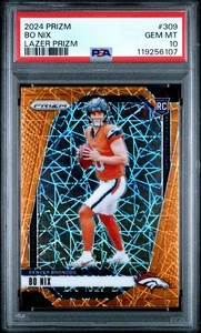 Tarjeta de fútbol americano Bo Nix 2024 Panini Prizm Orange Lazer #309 novato RC PSA 10 - Imagen 1 de 2