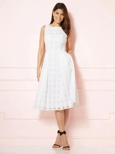 New York & Company Eva Mendes Size 12 Midi Dress White Checkered Pockets Lined - Picture 1 of 16