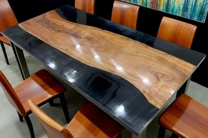 Black epoxy resin dining river table top wooden furniture for home decor - Picture 1 of 7