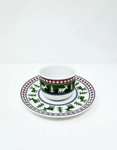Wedgwood Nordica 1996 Reindeer Holiday Christmas Porcelain Espresso Cup & Saucer - Picture 1 of 7