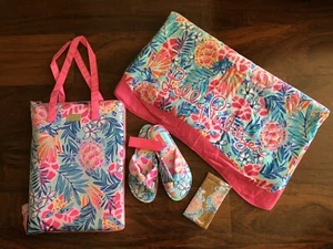 Lilly Pulitzer RAINFOREST RETREAT BEACH GWP SET Mat Towel Blanket Slippers NWT - Picture 1 of 6