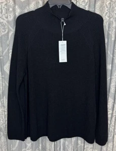 Eileen Fisher M Black Turtle Neck Raglan Top Sweater Extra Fine Merino Wool $258 - Picture 1 of 13