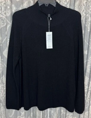 Suéter Top Raglán Cuello Tortuga Negro Eileen Fisher M Lana Merino Extra Fina $258 Foto 1 de 4