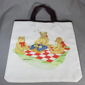 Vintage Tote Bag Teddy Bear Picnic American Artists Guild 1982 Crafted Heirlooms - Picture 1 of 9