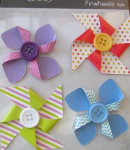 Pinwheel Flowers Adhesive Back Pack of 4 Great for Card Making & Scrapbook NEW - Picture 1 of 1