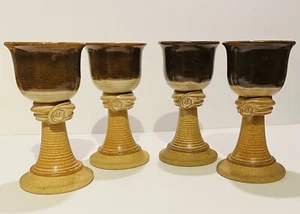 Vintage Stoneware Pottery Wine Goblet Set of 4 - Picture 1 of 6