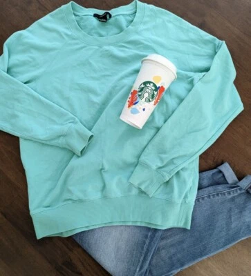 Womens Forever 21 Basic Sweatshirt Sz M Mint Fall Cozy - Imagem 1 de 4