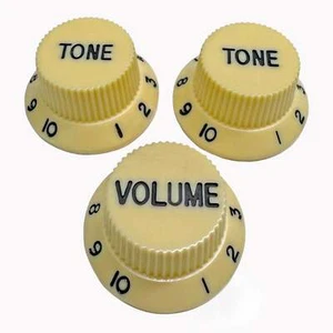 AxLabs Strat-Style Knob Kit (3) - Aged White / Cream w/ Black Font - Picture 1 of 1