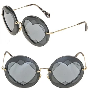 MIU MIU 01S Overlapping Game Gold Black Mirror Round Heart Sunglasses Mu01SS - Picture 1 of 10