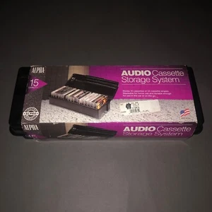 Vintage NOS ALPHA BLACK CASSETTE TAPE STORAGE CASE Plastic Flip Top Holds 15 New - Picture 1 of 10