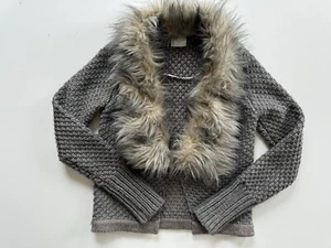 Anthropologie John & Jenn faux fur collar wool cardigan sweater cottagecore boho - Picture 1 of 10