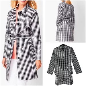 Talbots Gingham Trench Coat Women’s White/Black Size 12 PETITE - Picture 1 of 10