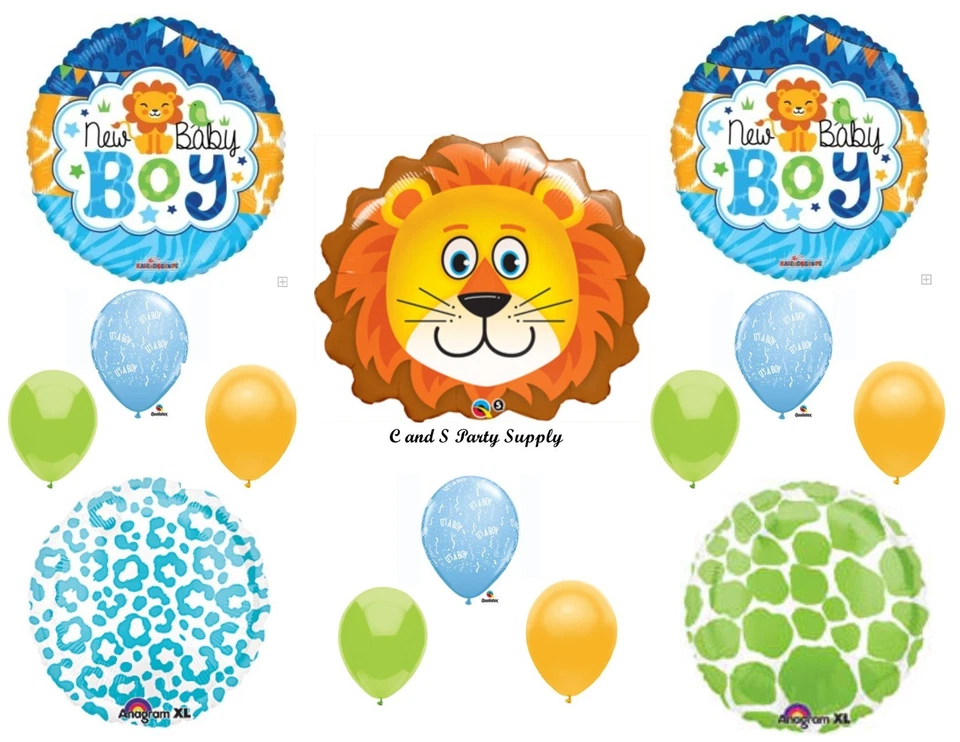 BABY BOY LION SHOWER Balloons Decorations Supplies Jungle Safari Giraffe - Image 1 of 4
