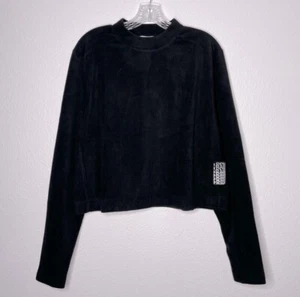 NWT Rains Black Fleece Mock Neck Long Sleeve Crop Top Sweatshirt Women’s Size L - Picture 1 of 6