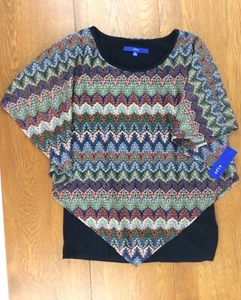 Blusa túnica poncho negra sin mangas debajo de ATP. 9 hilos de oro Chevron talla S nuevos con etiquetas - Imagen 1 de 7