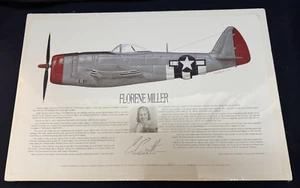 Signiertes Ernie Boyette, Florence Miller Fliegerflugzeug Luftfahrtkunst, 17. in Serie - Bild 1 von 5