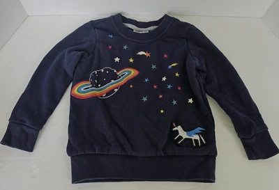 Camisa Hanna Andersson Niñas 4 Azul Marino Arco Iris Espacio Unicornio Bordado Niños Foto 1 de 4