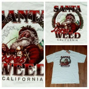 vintage Santa Claus Loves Weed California t-shirt Christmas holiday marijuana - Bild 1 von 7