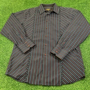 Roar Shirt Mens Extra Large Black Red Striped Button Up Long Sleeve Preppy Y2K - Picture 1 of 11