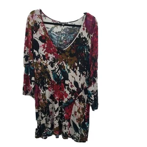Cable & Guage floral knit tunic top womens plus size 2x split side v neck - Picture 1 of 11