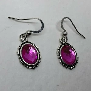 PEQUEÑOS PENDIENTES DE CRISTAL ROSA CALIENTE ESTILO VICTORIANO PLATA PL gancho 3 ROSAS REALES NL - Imagen 1 de 7