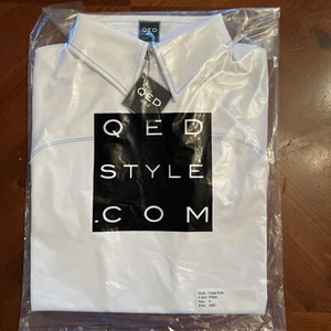 NWT QED Style Men's Golf Shirt Snap Buttons Uinta White/Teal Polo Size S - Picture 1 of 4