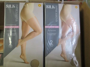 4 Pair BEIGE LARGE  L Silk Impressions Pantyhose MEDIUM SUPPORT SHEER BEIGE ER1 - Picture 1 of 4