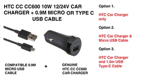 HTC CC C600 12/24v 10W Car Charger & Micro USB Cable or C-Type for HTC Phones - Picture 1 of 9