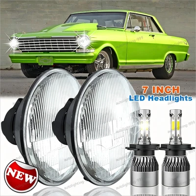 Pair 7" inch Round LED Headlights DRL Hi-Lo for Chevrolet Chevy II 1962-1967 - Image 1 of 4