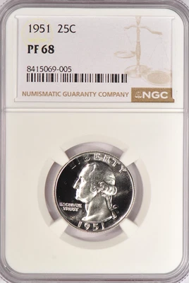 1951 Washington Quarter Proof NGC PF 68 PR68 Gem Coin 25C - Image 1 of 2