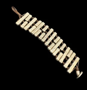 Uno De 50 Bracelet Hammered Geometric Silver Chain Brown Leather Statement 7.5” - Picture 1 of 8