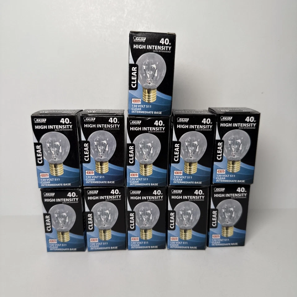 FEIT ELECTRIC 40 Watt 130V S11 Exit Sign High Intensity Clear Light Bulb Lot x11 - Image 1 of 4