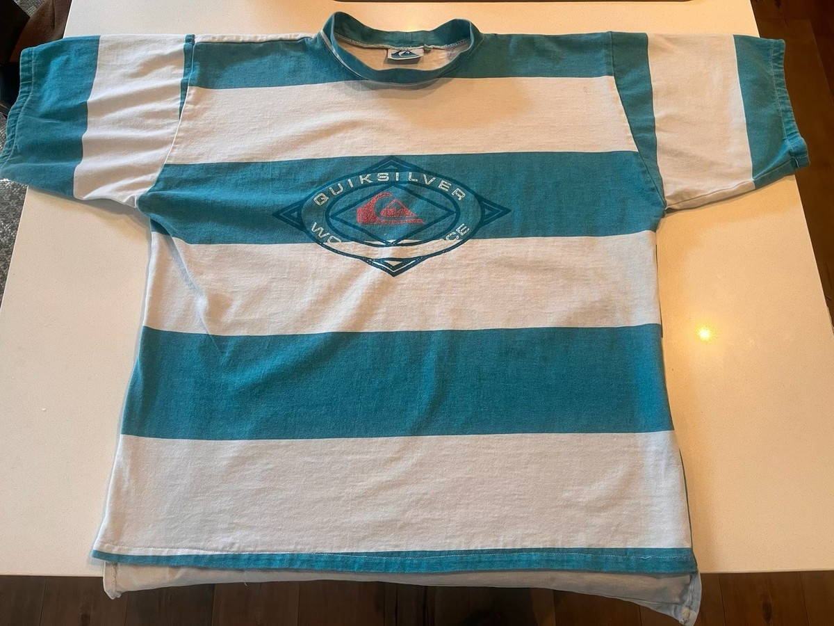 トップス 90s Old Quick silver border short Tshirt Vintage Quicksilver 80s 90s Surf Skate All Over Print