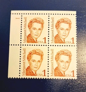 Scott US Stamp # 2168 MARGARET MITCHELL 1c Plate Block - MNH 1986 - Picture 1 of 1