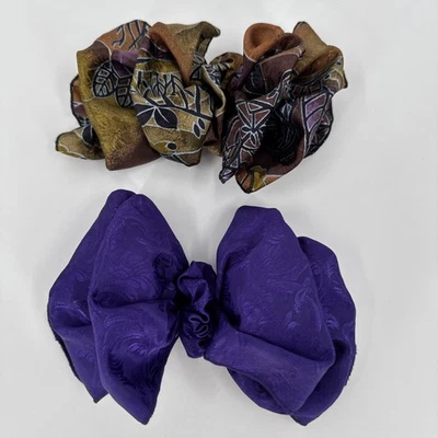 Vintage 90s Bow Hair Spring Clip Barrettes Lot of 2 Floral Satin Multi Chiffon - Image 1 of 4