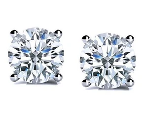 Pendientes de diamantes redondos de 0,87 quilates VS2 I SI2 J de oro blanco de 14 k certificados por GIA - Imagen 1 de 10