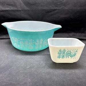 Pyrex Amish Butterdruck Pyrex 475-B 2 1/2 Quart Türkis Schüssel & 501 B 1 1/2 Tasse - Bild 1 von 13
