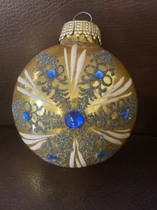 Grazioso ornamento in vetro impreziosito glitter tedesco occidentale vintage - Foto 1 di 8
